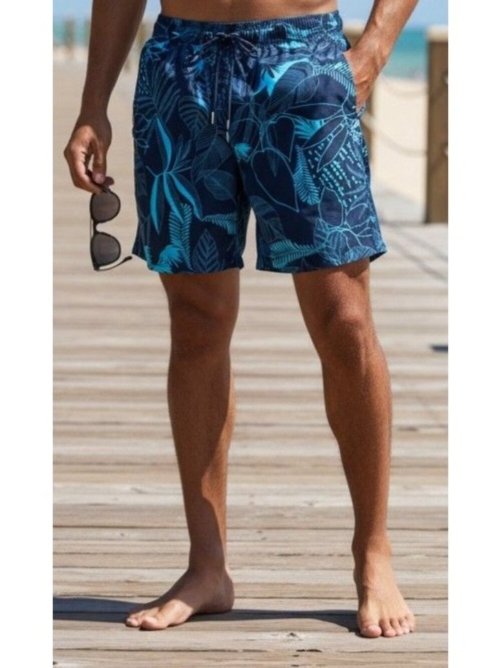 Goodfellow & Co Mens XL Blue Tropical Print Swim Trunks With Liner Adjustable Wa